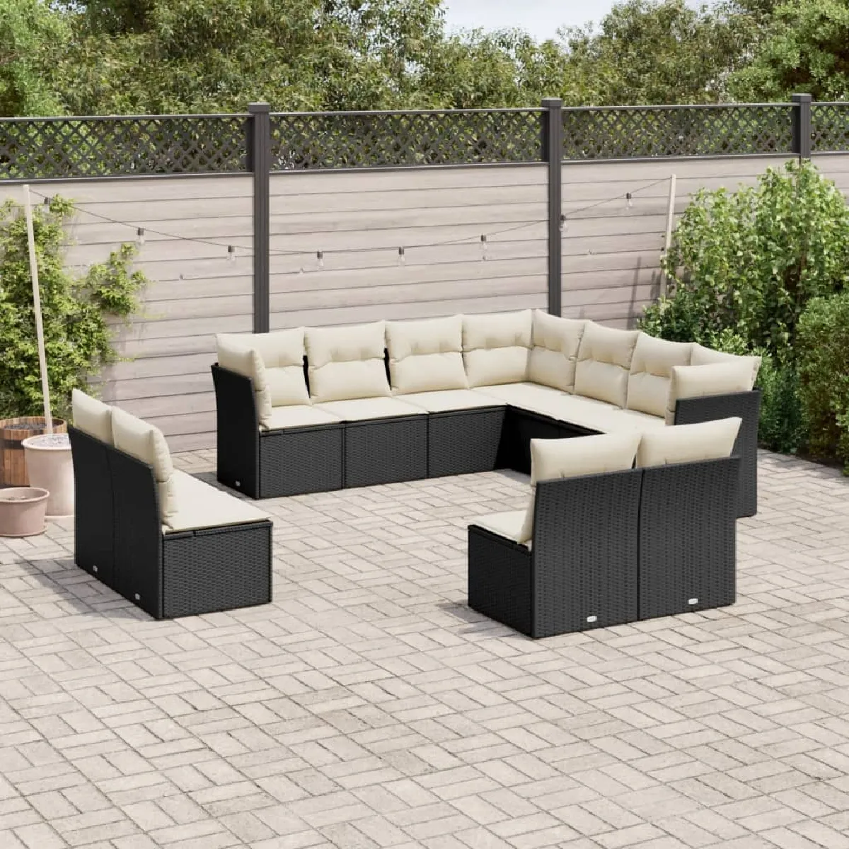 VidaXL Salon de jardin 11 pcs - Noir