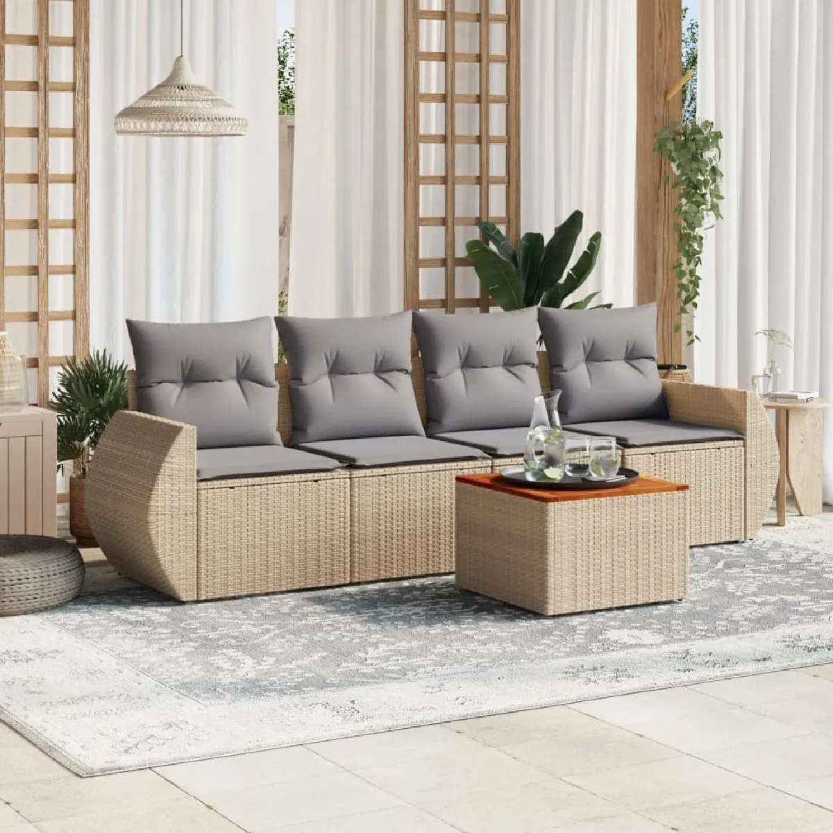 vidaXL Ensemble canapés de jardin 5 pièces - Beige
