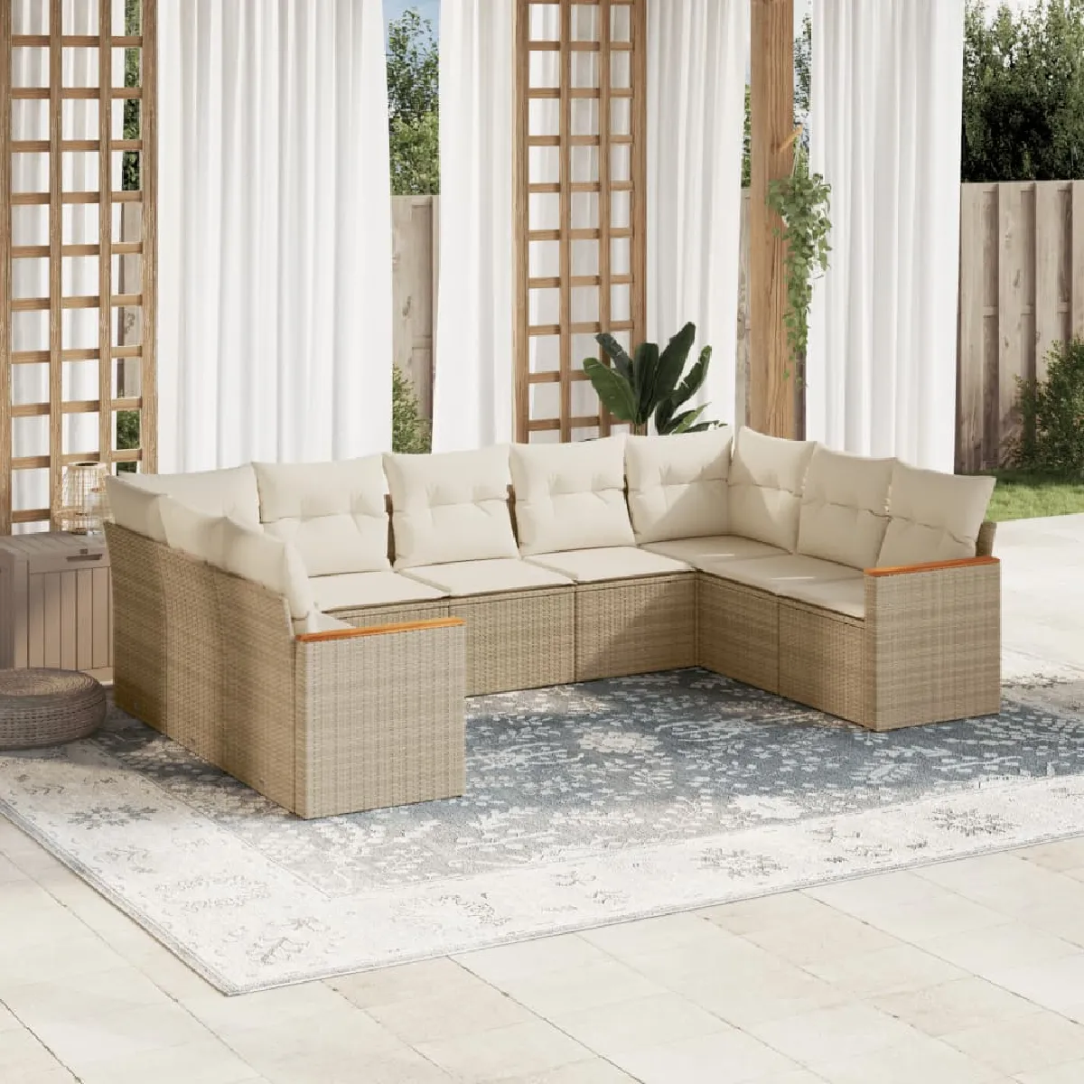 vidaXL Salon de jardin avec coussins 9 pcs résine tressée - vue 8