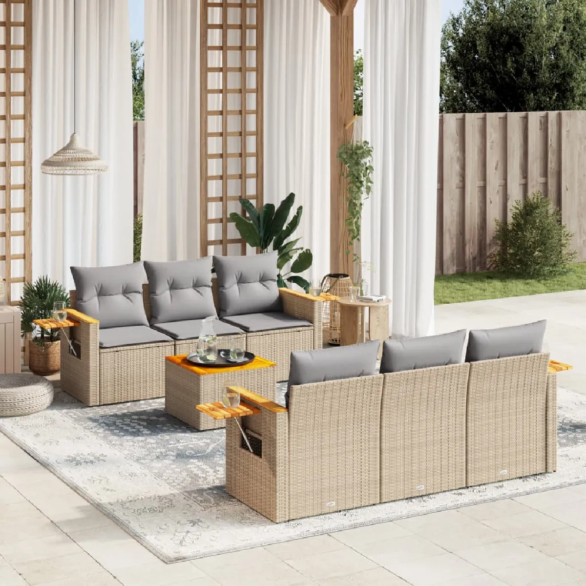 vidaXL - Salon de jardin modulable - 6 personnes - 7 pièces - Beige - Image 3