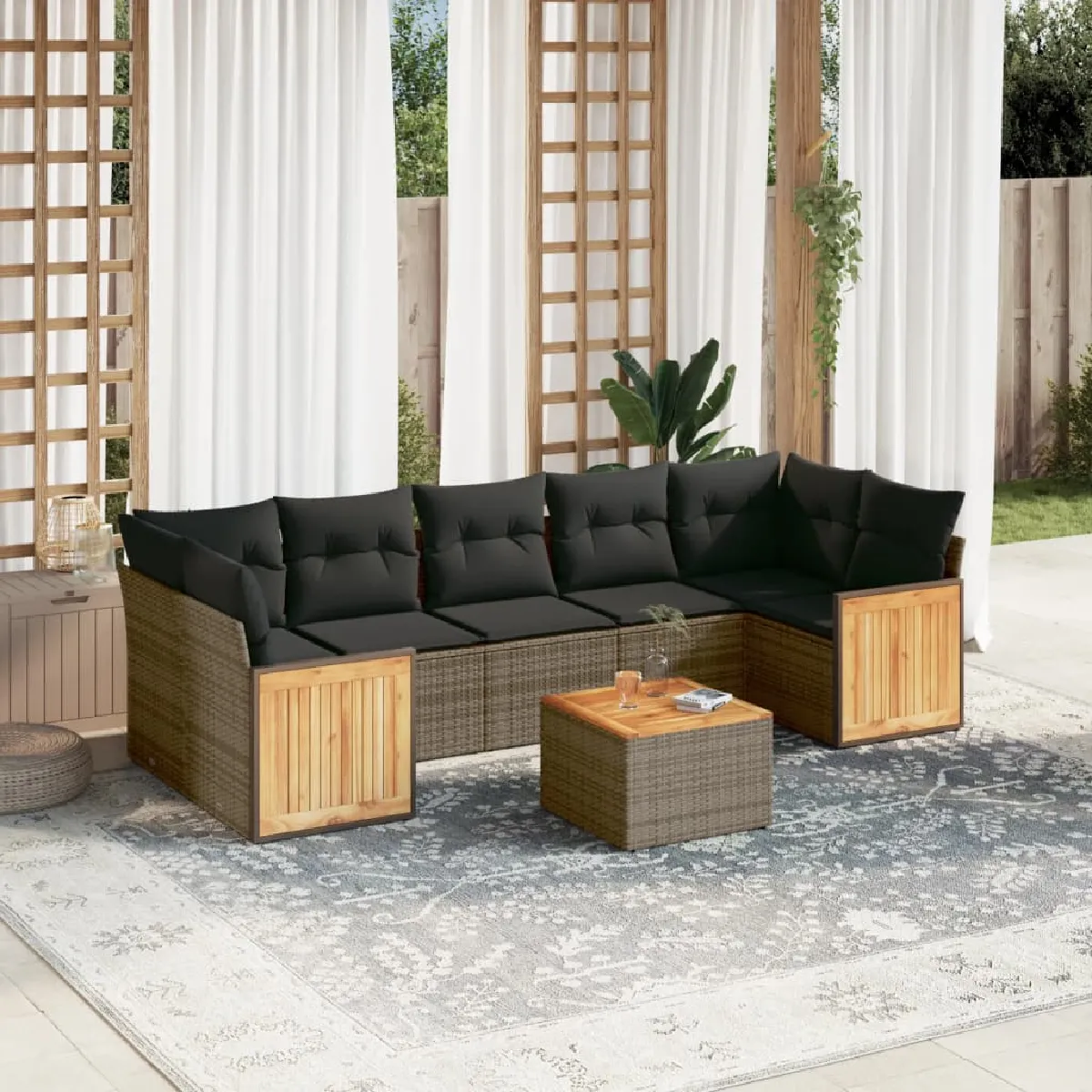 Vidaxl Gris Salon De Jardin 8 Pcs