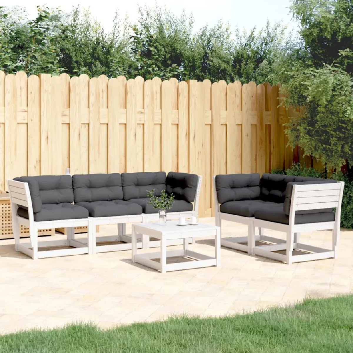 vidaXL Salon de Jardin avec Coussins 5 pcs Sièges de Patio Ensemble de Meubles Mobilier de Terrasse Extérieur Bois - vue 3