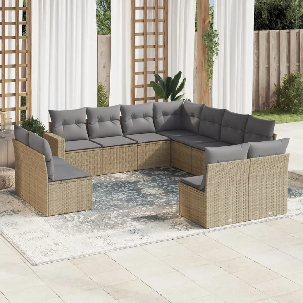 vidaXL Salon de jardin - 11 pcs - Résine tressée beige