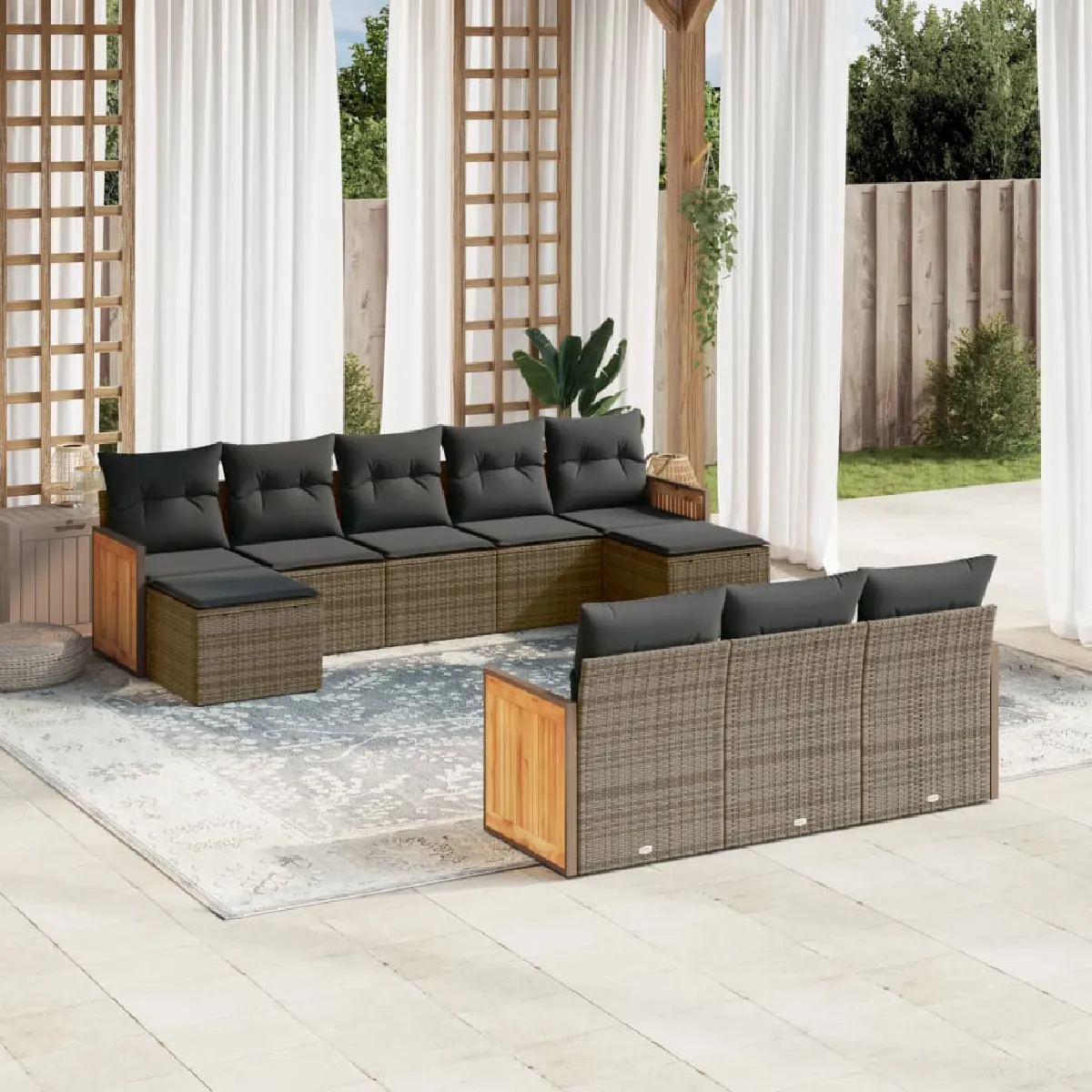 Vidaxl Gris Salon De Jardin 10 Pcs