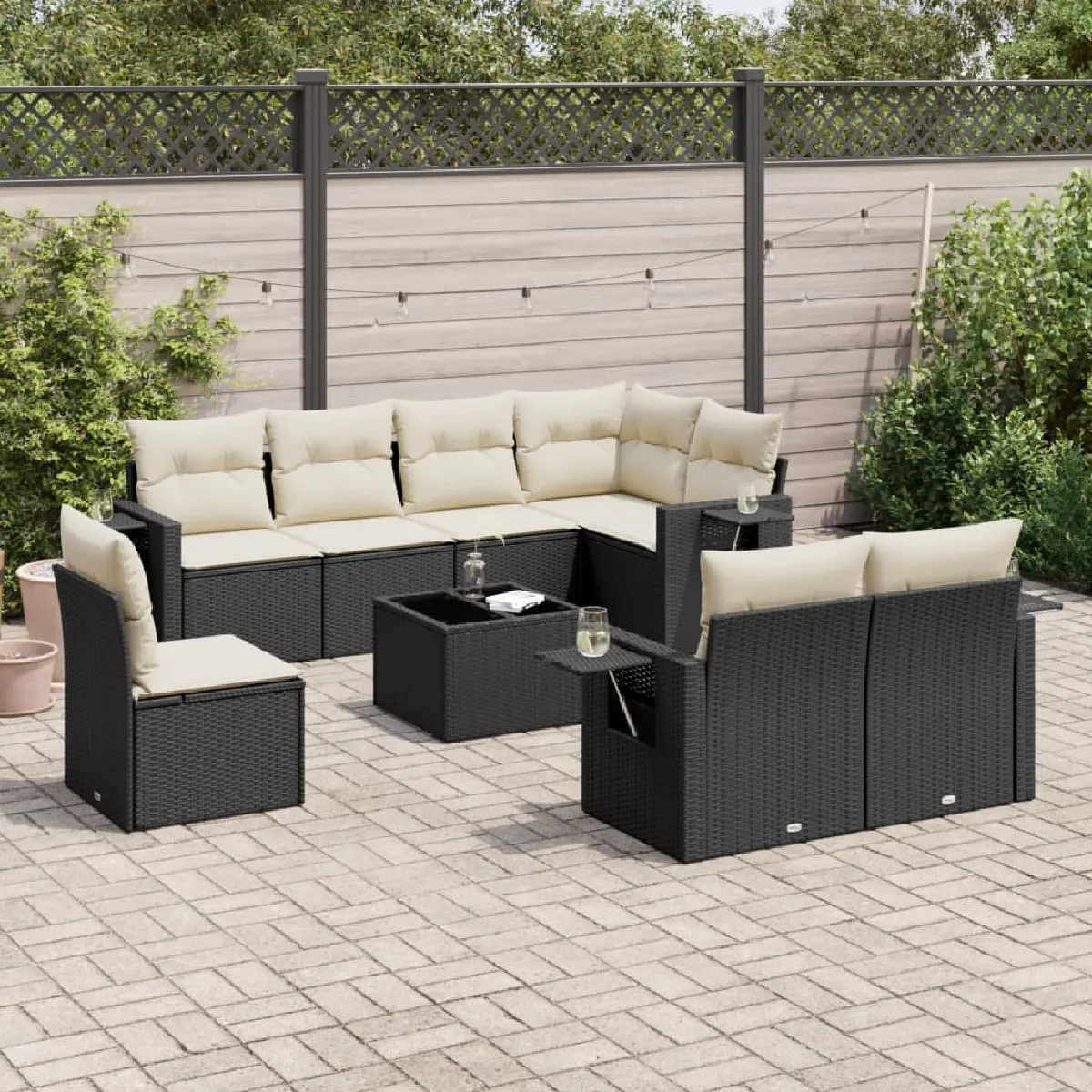 Non Communiqué Noir Resine Tressee Vidaxl 9 Pieces Salon De Jardin Modulable 8 Personnes - Image 3