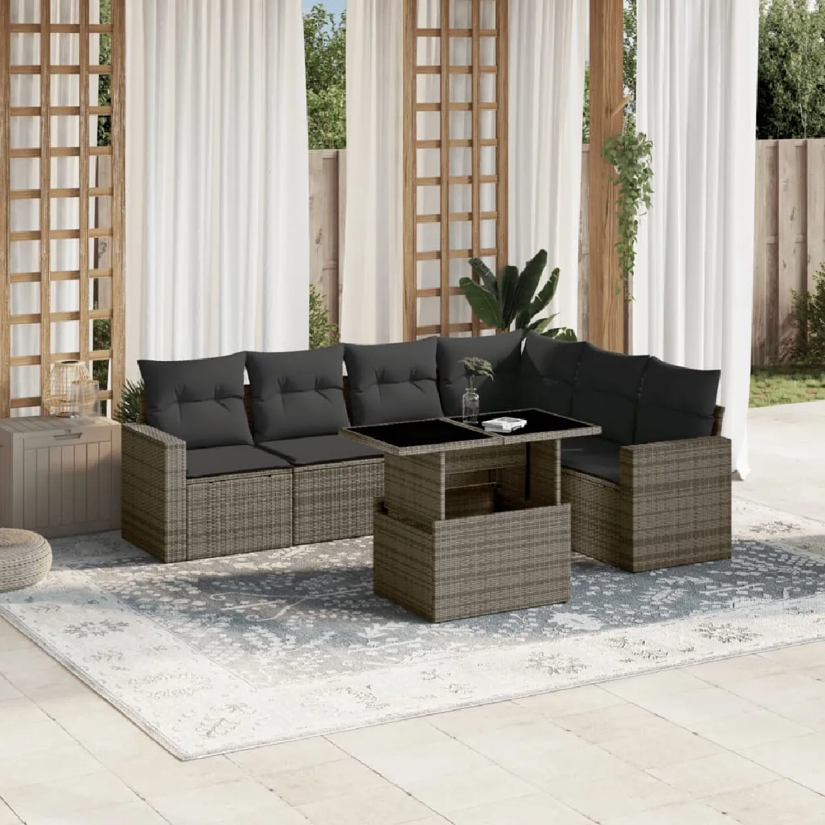 vidaXL Salon de jardin avec coussins 7 pcs résine tressée - vue 6