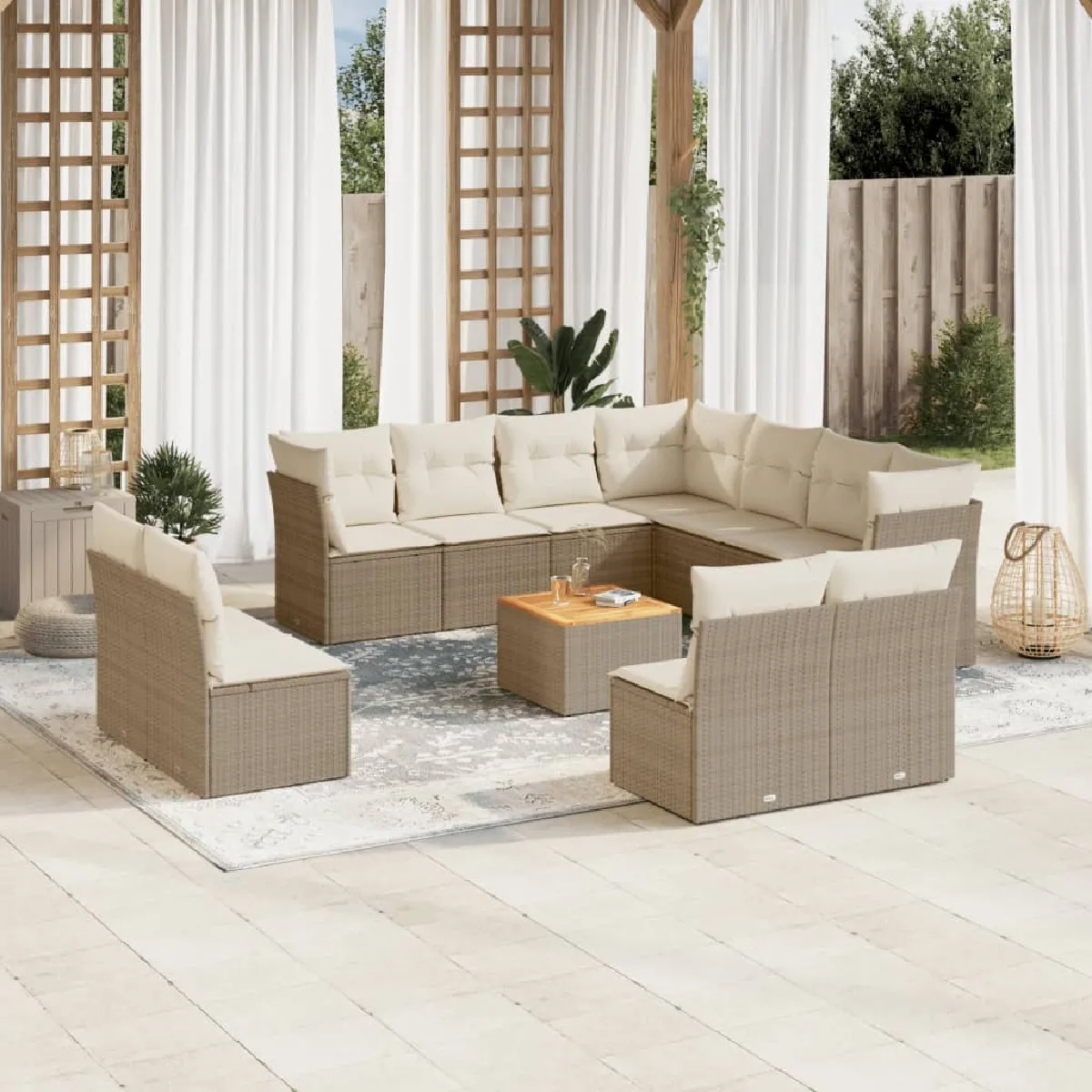vidaXL Salon de jardin 12 pcs avec coussins - Beige