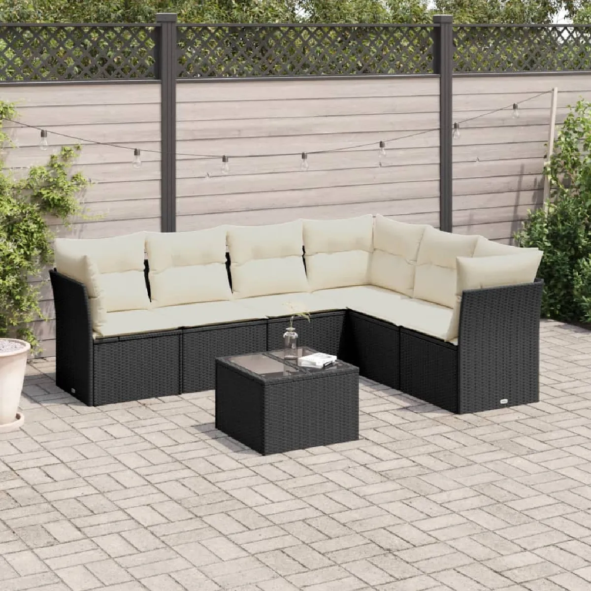 vidaXL Salon de jardin 7 pcs - Noir résine tressée