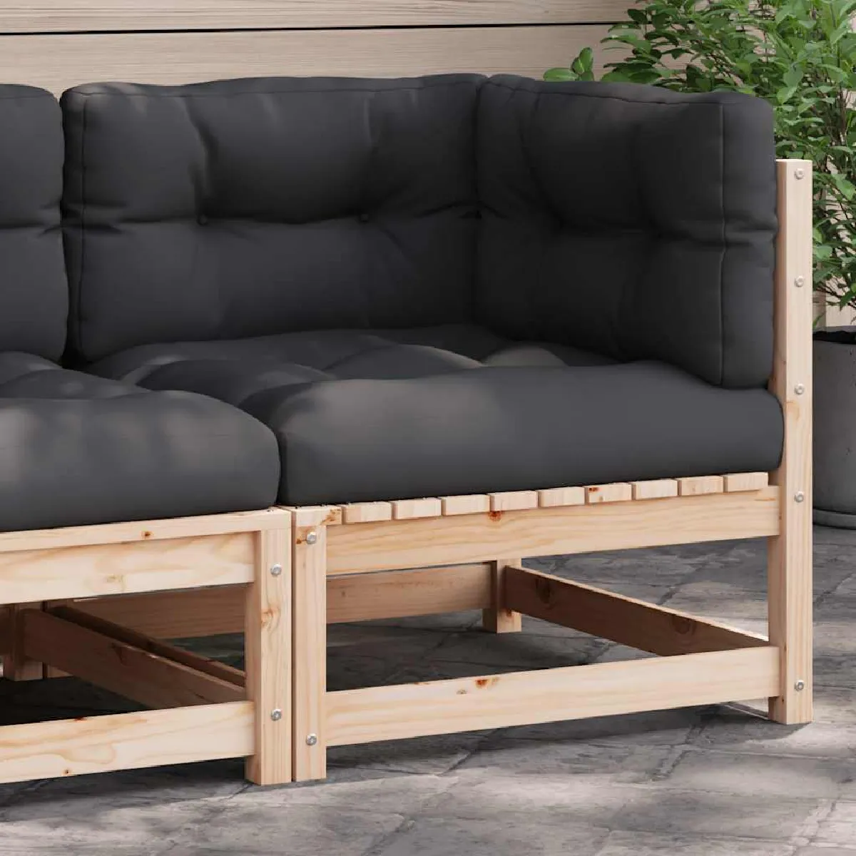 vidaXL Canapé d'angle de jardin avec coussins Bois de pin - vue 2