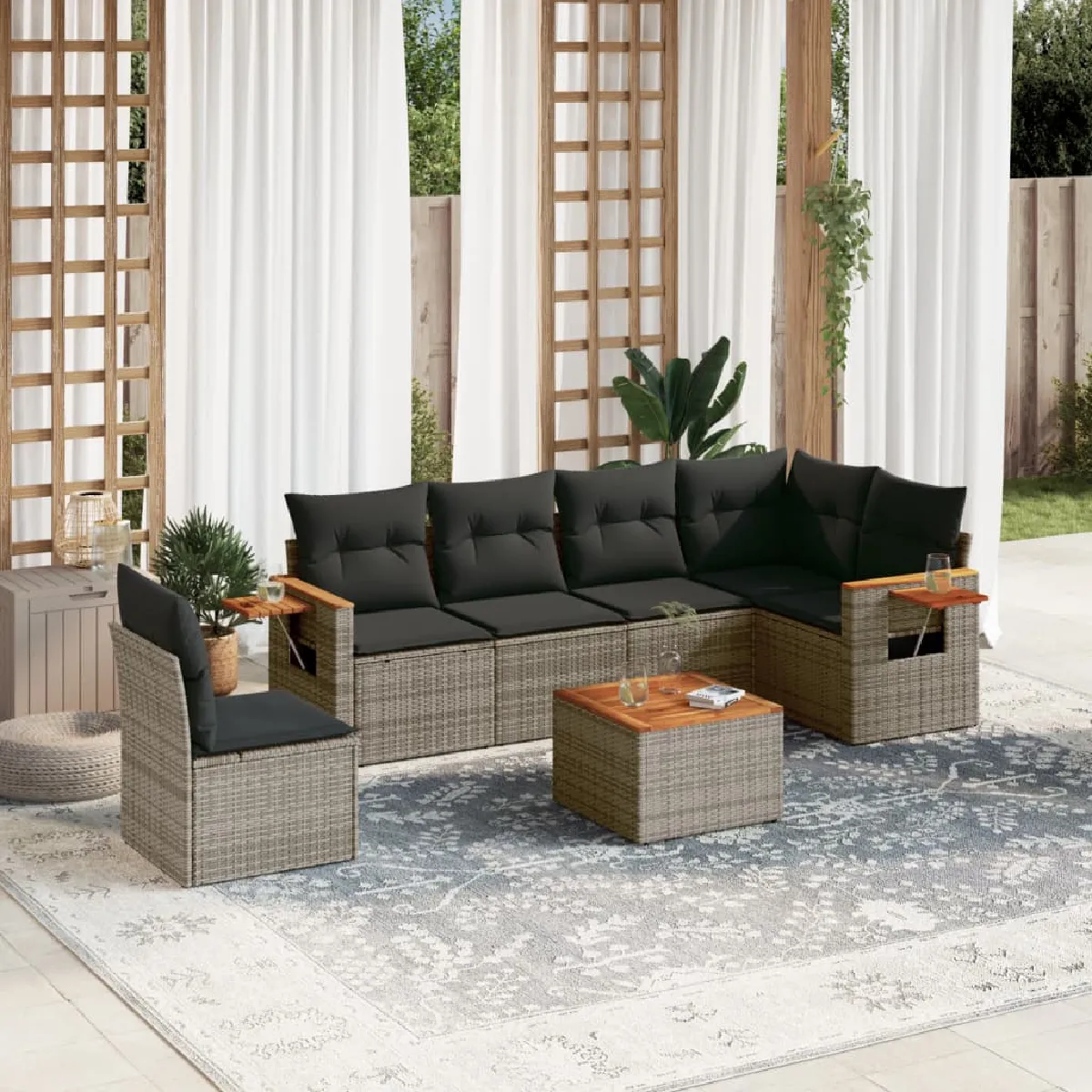 Salon de jardin VIDAXL 7 pcs résine tressée - vue 6