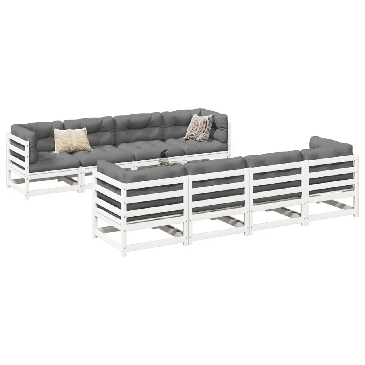 vidaXL Salon de jardin 9 pcs - Blanc bois de pin