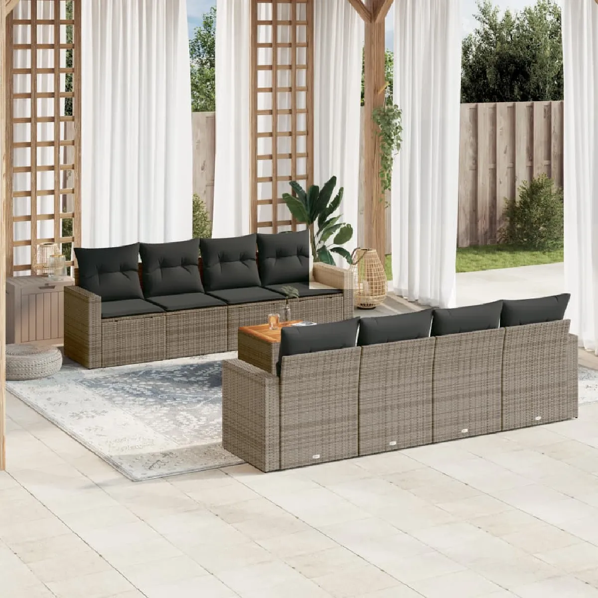 vidaXL Ensemble de jardin 9 pcs Résine tressée - vue 7