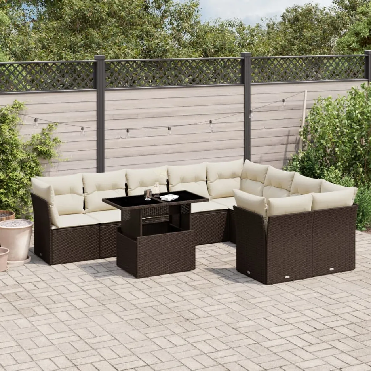 vidaXL Salon de jardin 10 pcs avec coussins résine tressée - vue 7