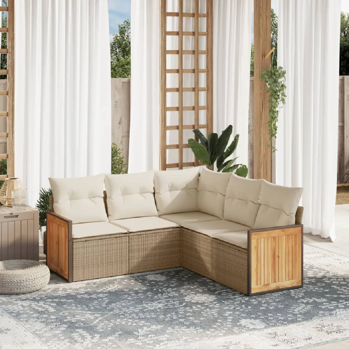 Non Communiqué Beige Vidaxl Salon De Jardin Avec Coussins 5 Pcs, Canapés De Patio, Ensemble De Meubles, Mobilier De Terrasse Extérieur, 3260042 - Image 3