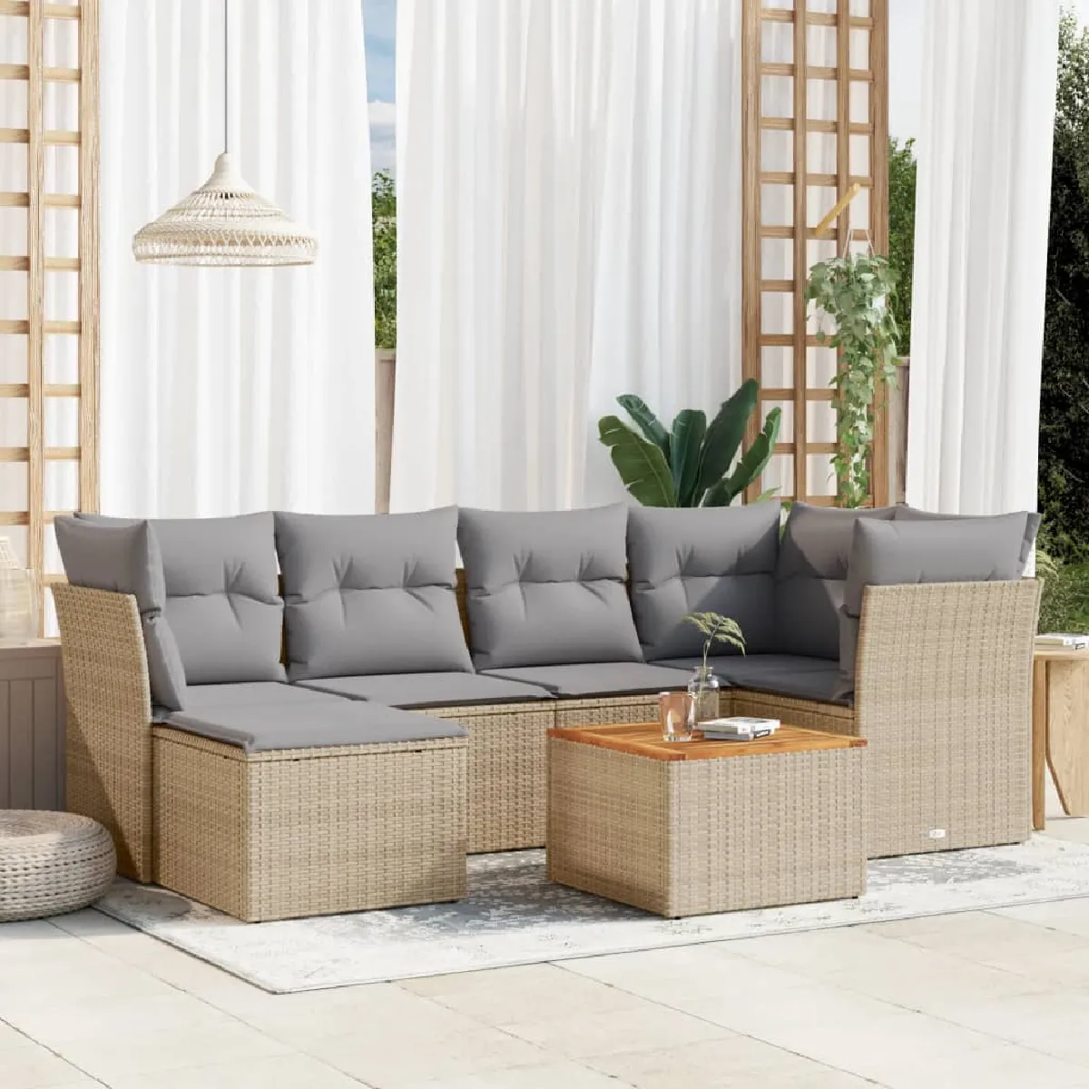 vidaXL Salon de jardin avec coussins 7 pcs Mélange - vue 2