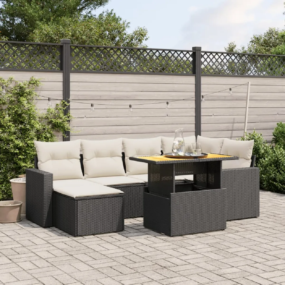 Vidaxl Noir Salon De Jardin 7 Pcs