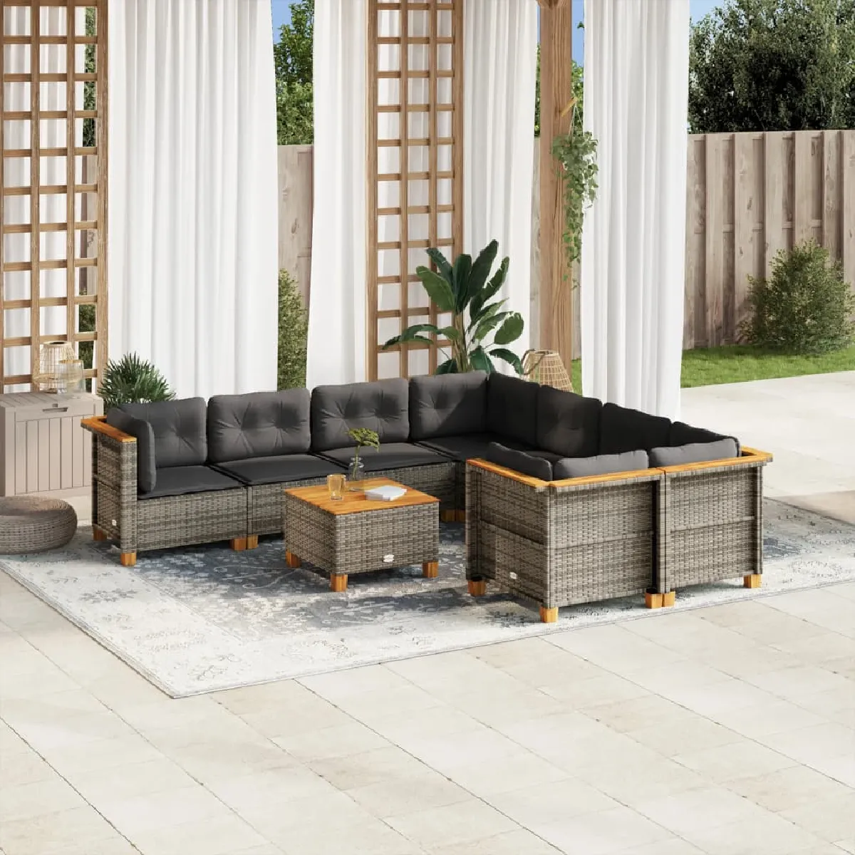 vidaXL Salon de jardin 9 pcs gris résine tressée