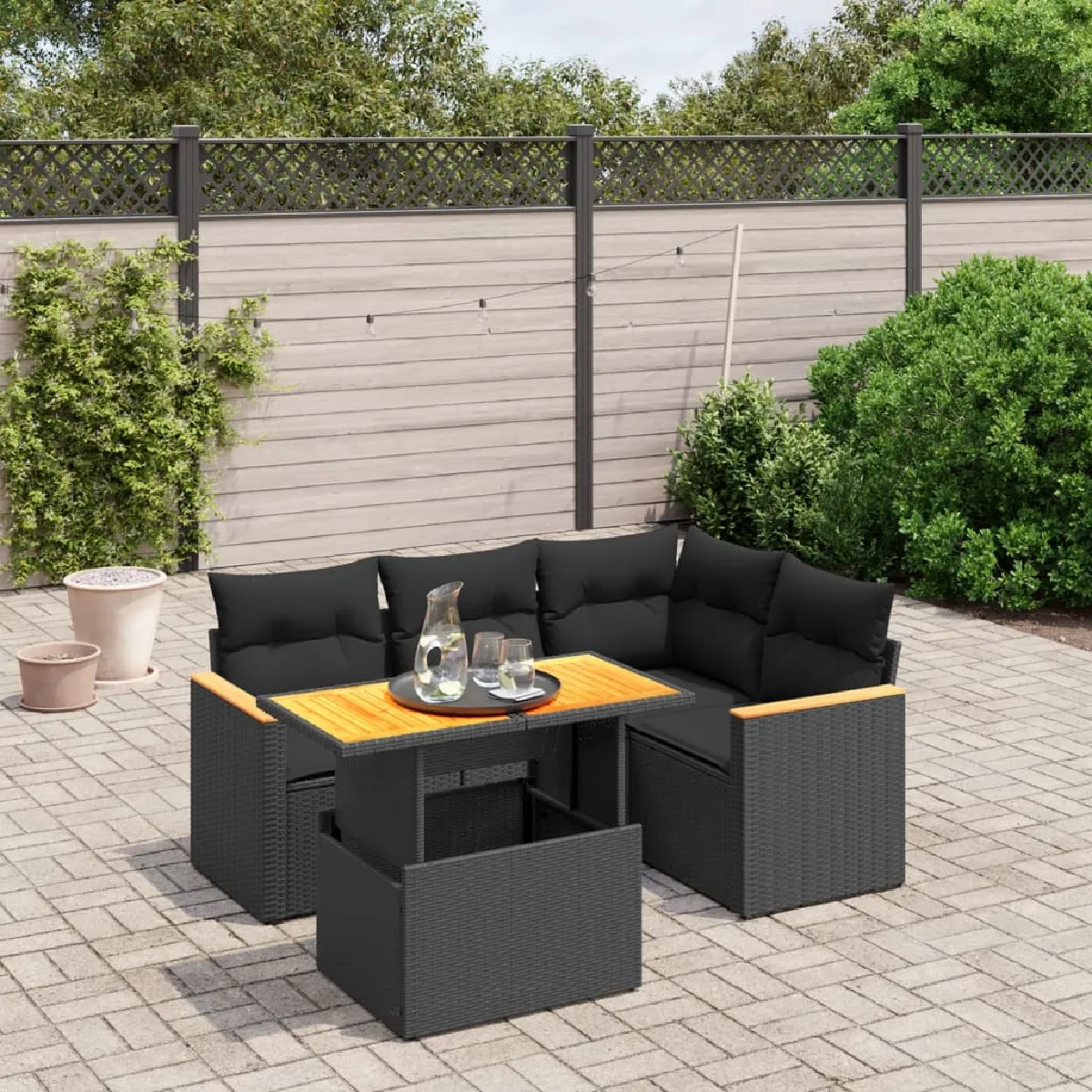 Non Communiqué Noir Vidaxl Salon De Jardin Avec Coussins 5 Pcs, Canapés De Terrasse, Ensemble De Meubles De Patio, Mobilier D'extérieur, 3273057 - Image 3