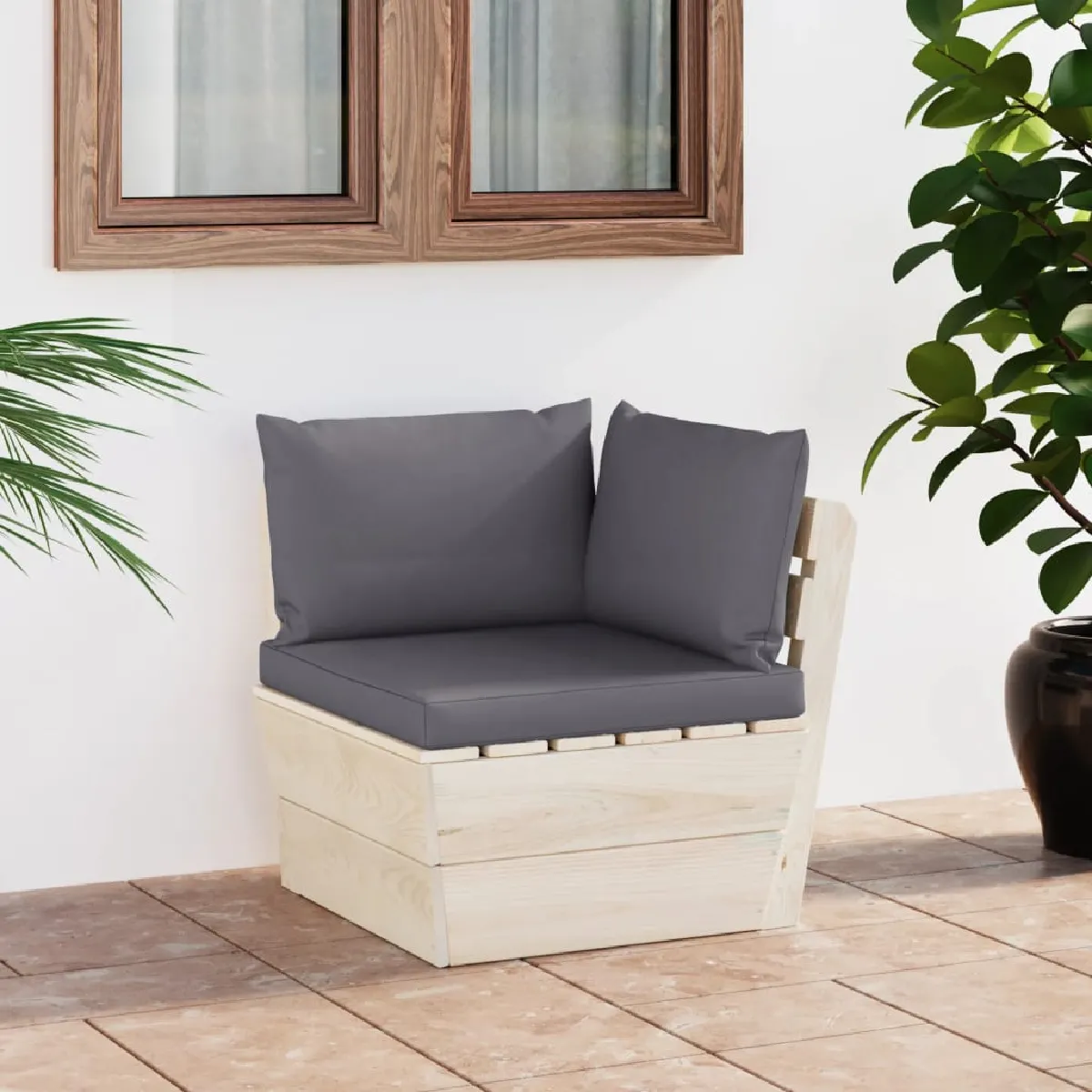 vidaXL Canapé d'angle palette de jardin Bois d'épicéa - vue 2