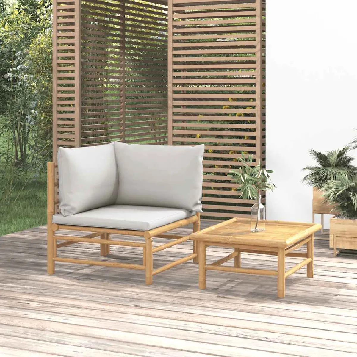 Vidaxl Gris/Clair Salon De Jardin 2 Pcs Bambou