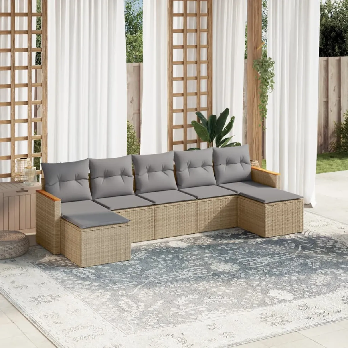 vidaXL Salon de jardin 7 pcs - Mélange beige