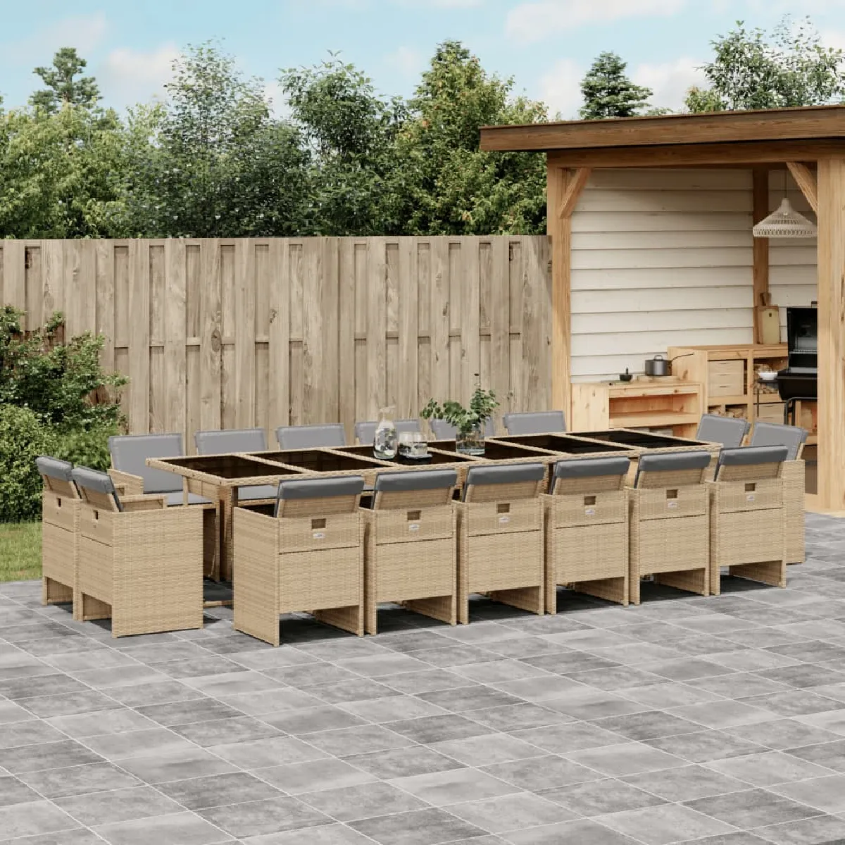 vidaXL Ensemble à manger de jardin et coussins 17 pcs - Mélange beige