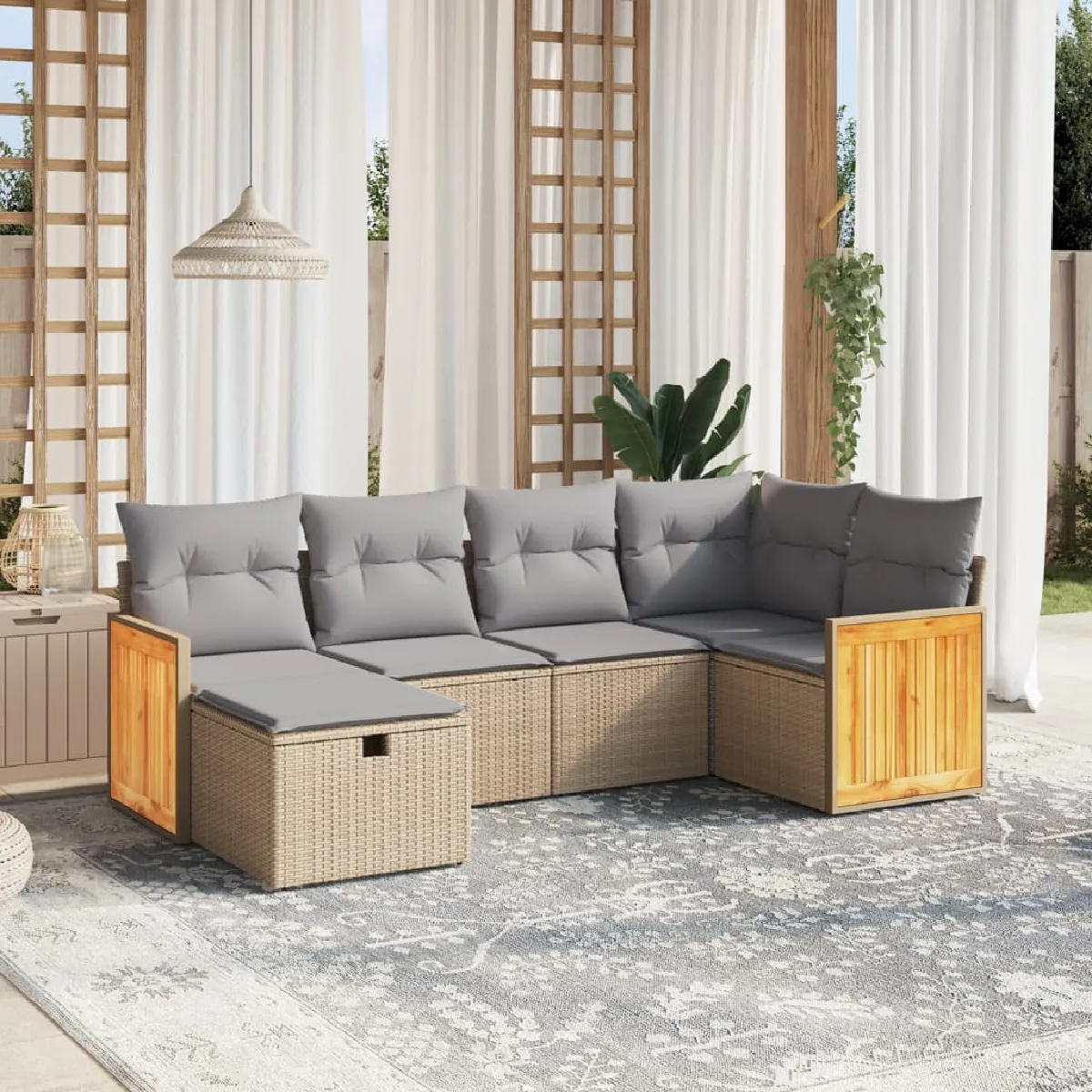 Non Communiqué Gris Salon De Jardin Modulable Vidaxl Beige 6 Pieces Resine Tressee 62 X 62 X 69 Cm 6 Personnes - Image 3
