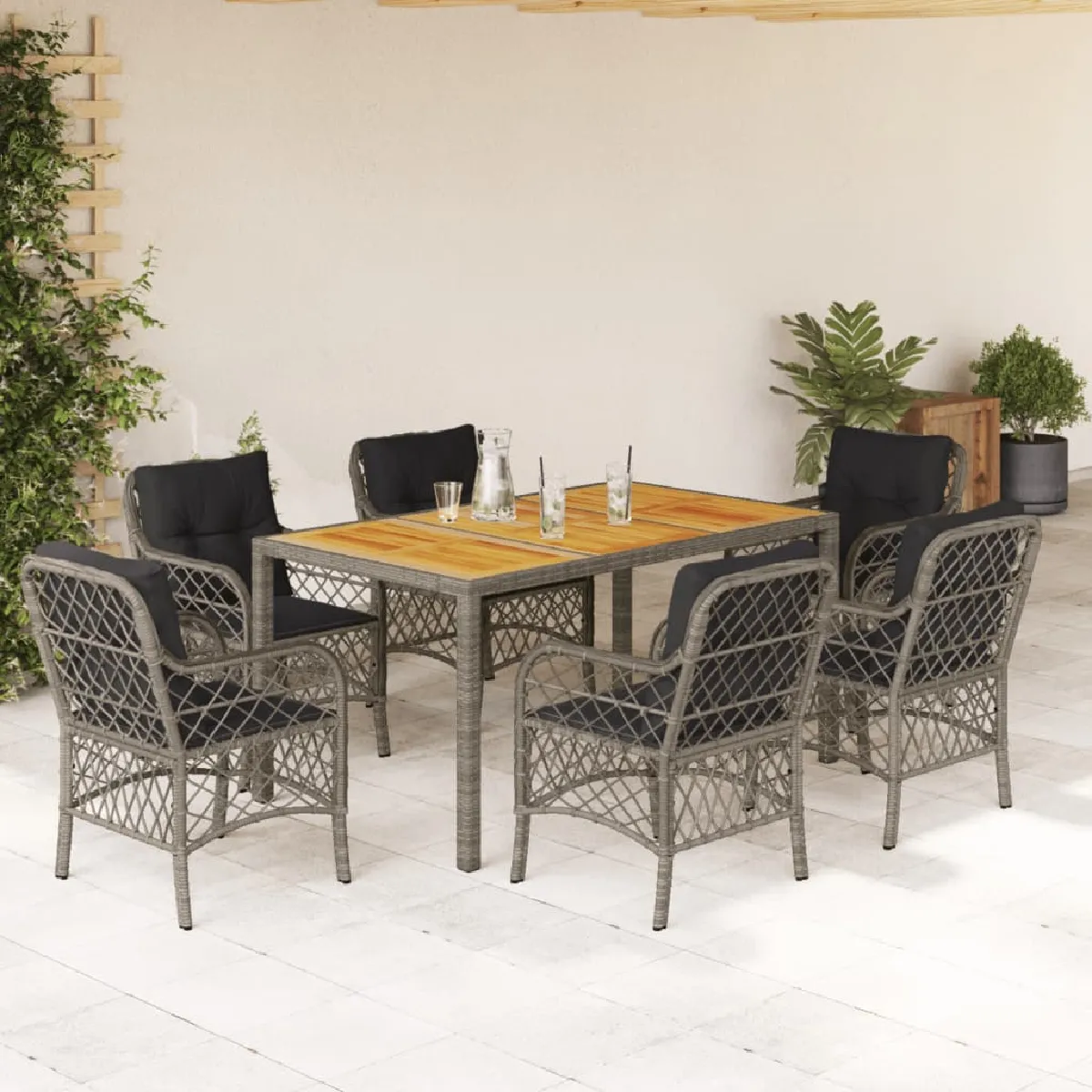 vidaXL Ensemble à manger de jardin 7 pcs Rotin - vue 4