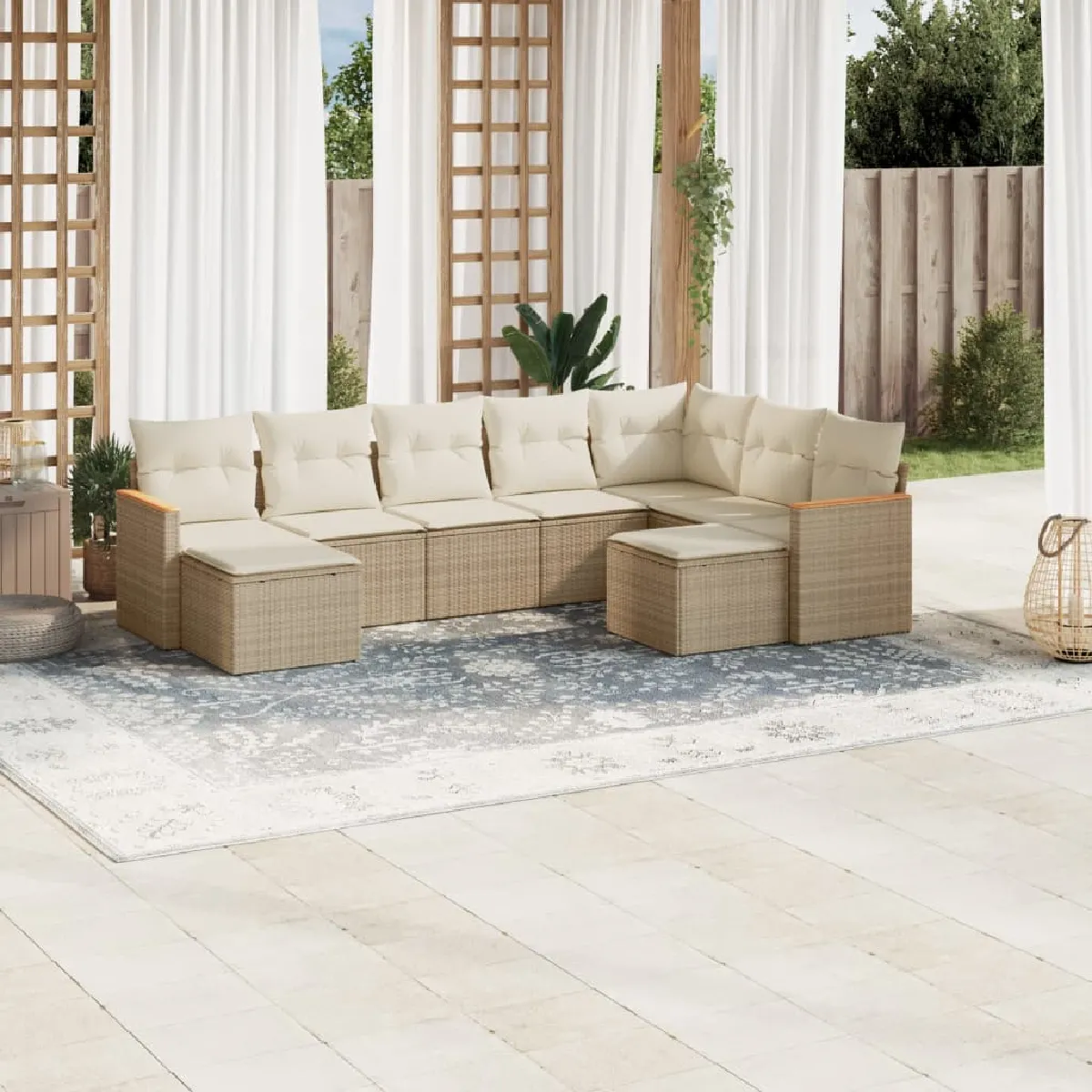 VIDAXL Salon de jardin avec coussins 9 pcs