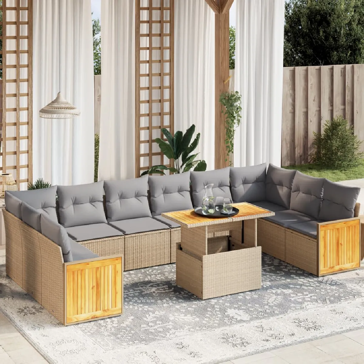 Vidaxl Salon De Jardin 11 Pièces - Résine Tressée - Coussins Beiges