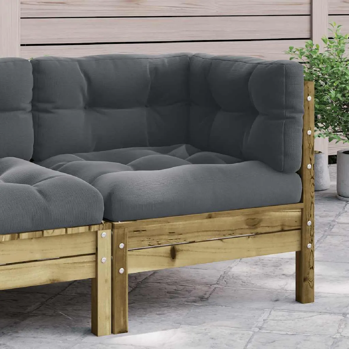 Canapé d angle de jardin avec coussins bois de pin imprégné - vue 2