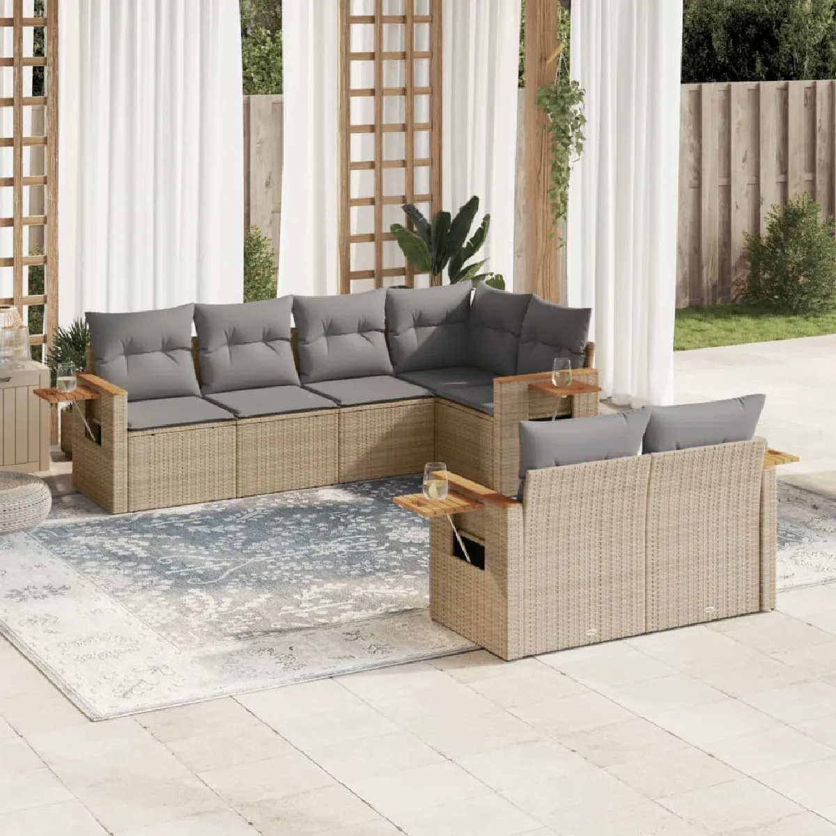 vidaXL Salon de jardin 7 pcs avec coussins - vue 1