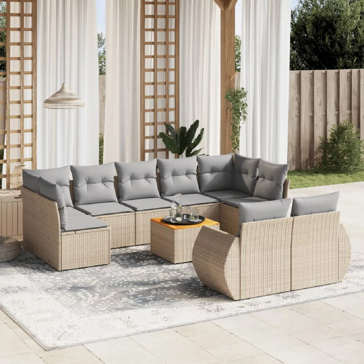 Non Communiqué Beige 10 Pieces Vidaxl 9 Personnes Rotin X 70 X 69 Salon De Jardin Modulable - Image 3