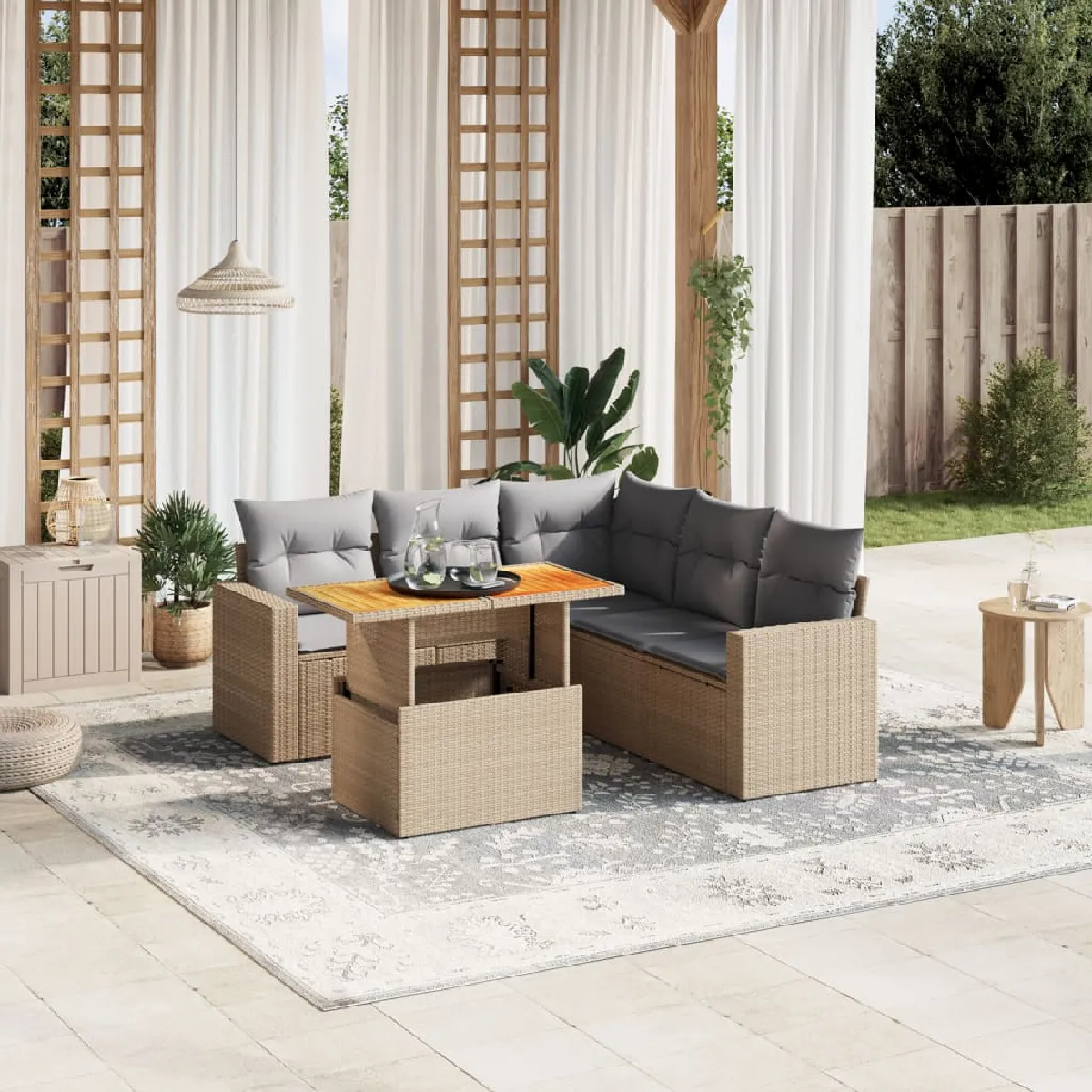 Non Communiqué Beige Vidaxl Salon De Jardin Avec Coussins 6 Pcs, Canapés De Terrasse, Ensemble De Meubles De Patio, Mobilier D'extérieur, 3271311 - Image 3