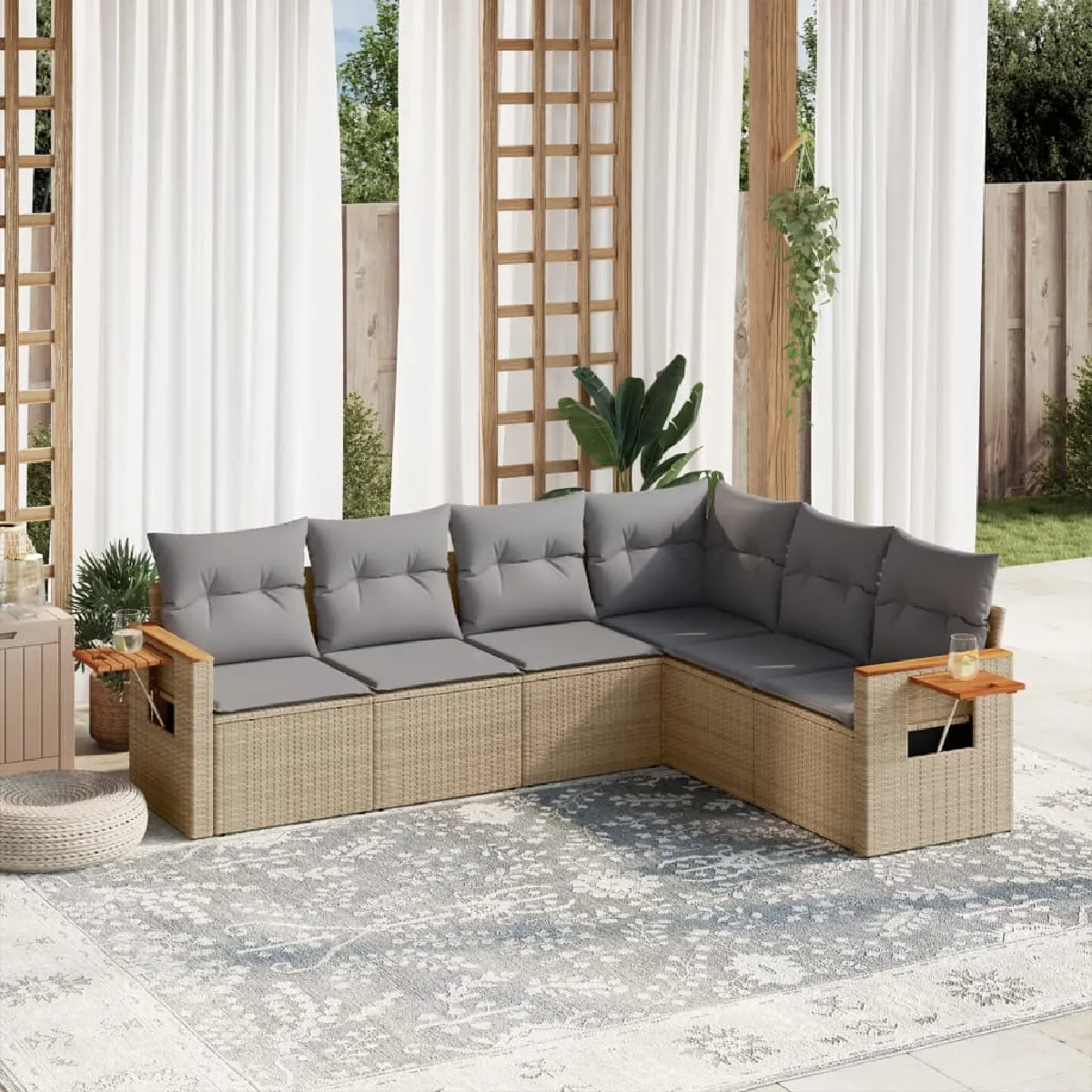vidaXL Salon de jardin 6 pcs - Beige