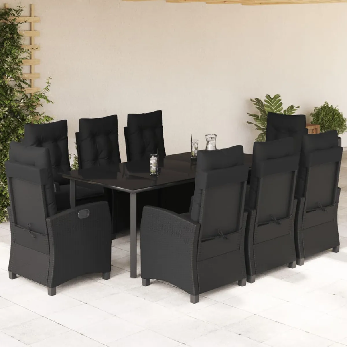 Non Communiqué Noir Vidaxl Ensemble À Manger De Jardin Avec Coussins 9 Pcs, Table Et Chaises Avec Dossier Réglable, Meubles D'extérieur, 3212761 - Image 2