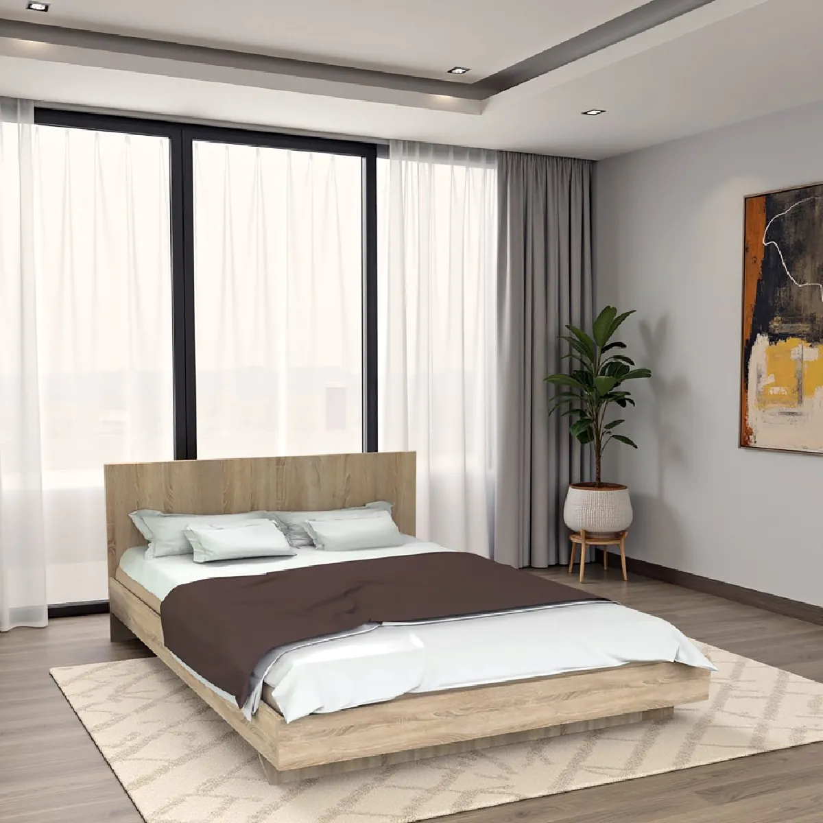 Lit LOFT 140x190 + 1 sommier + tête de lit / Décor Chêne blanchi
