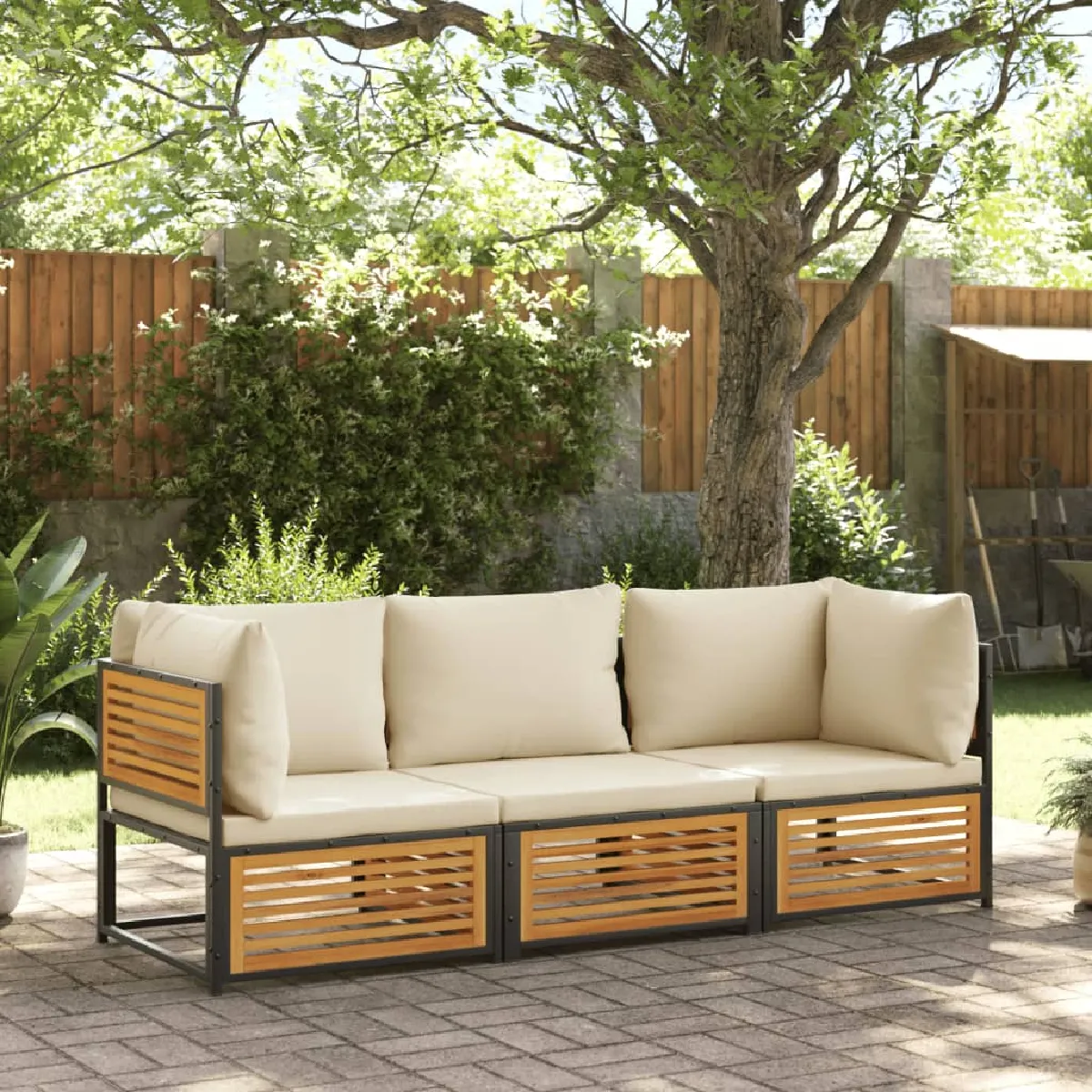 vidaXL Salon de jardin 3 pcs bois acacia - vue 3