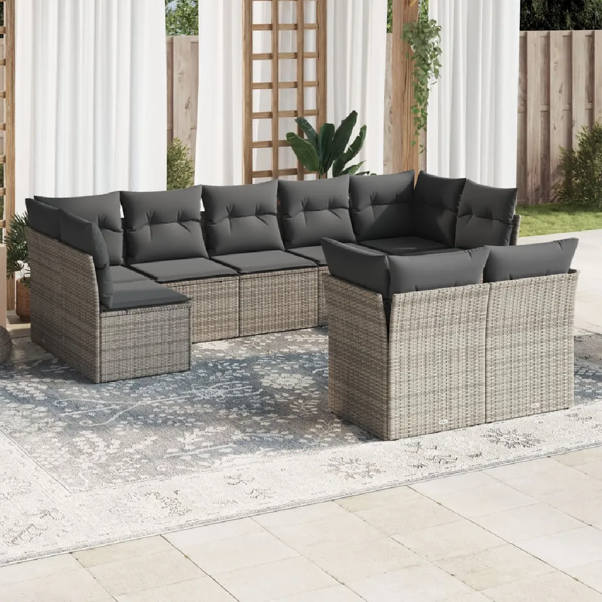vidaXL - Salon de jardin modulable - Rotin - Gris - 9 places - Image 3