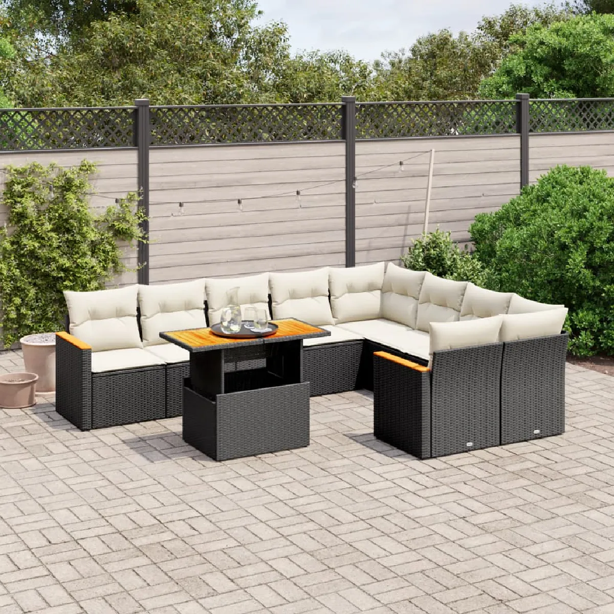 vidaXL Salon de jardin - 10 pcs avec coussins - Noir