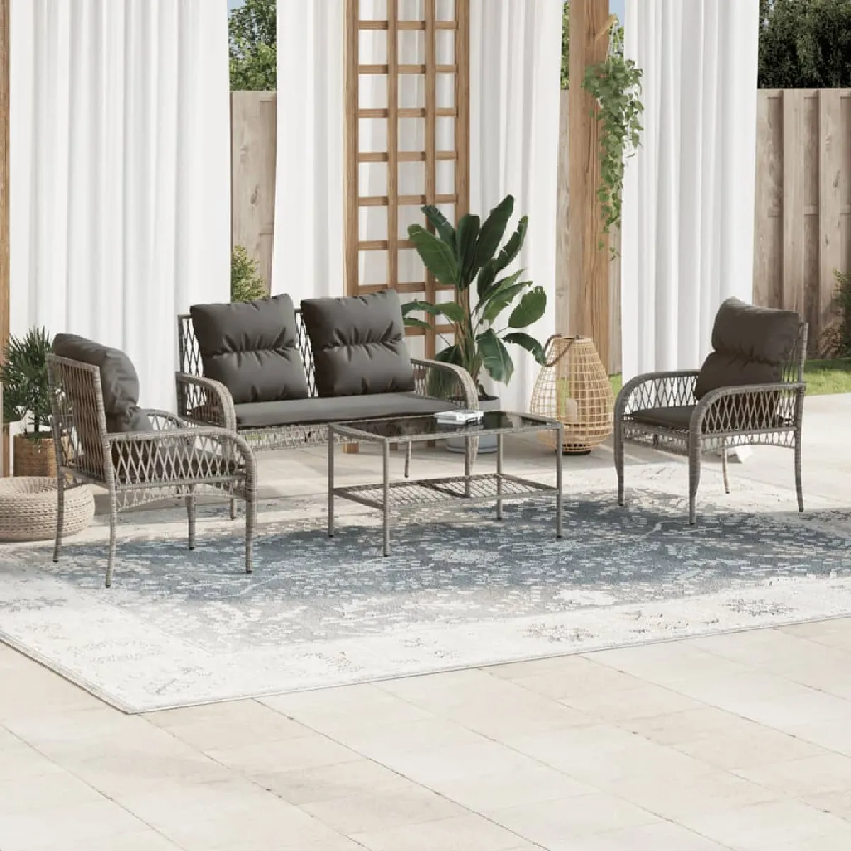 vidaXL Salon de jardin 4 pcs avec coussins résine tressée ensemble de canapés dextérieur salon de jardin ensemble 368729 - vue 2