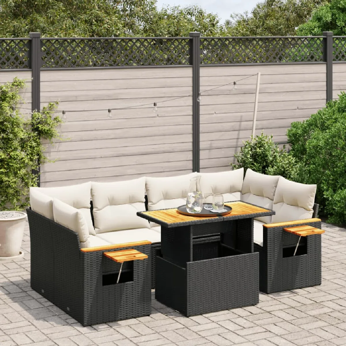 Salon de jardin vidaXL 7 pcs avec coussins - vue 3
