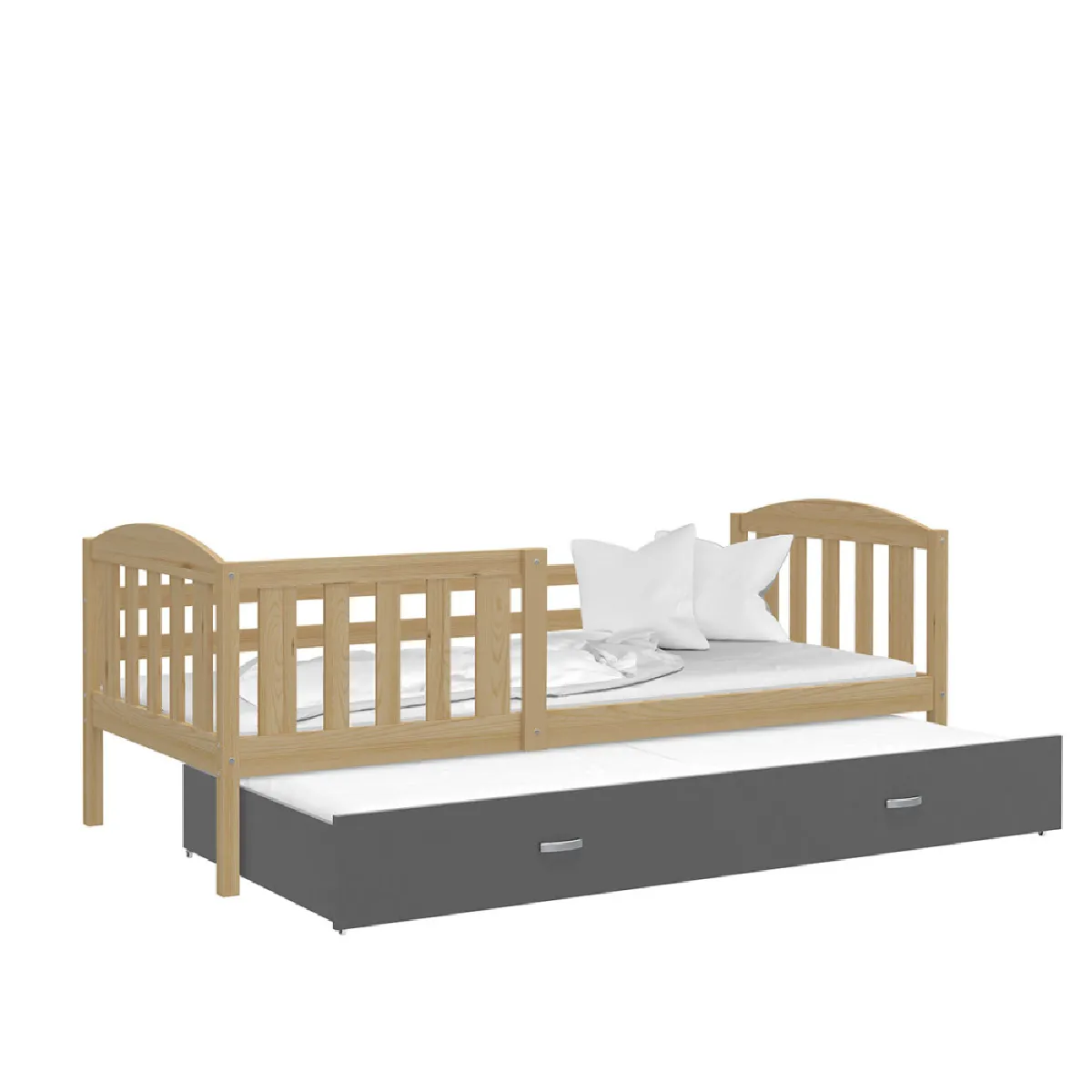Lit Gigogne Teo 90x190 matelas inclus Pin - gris