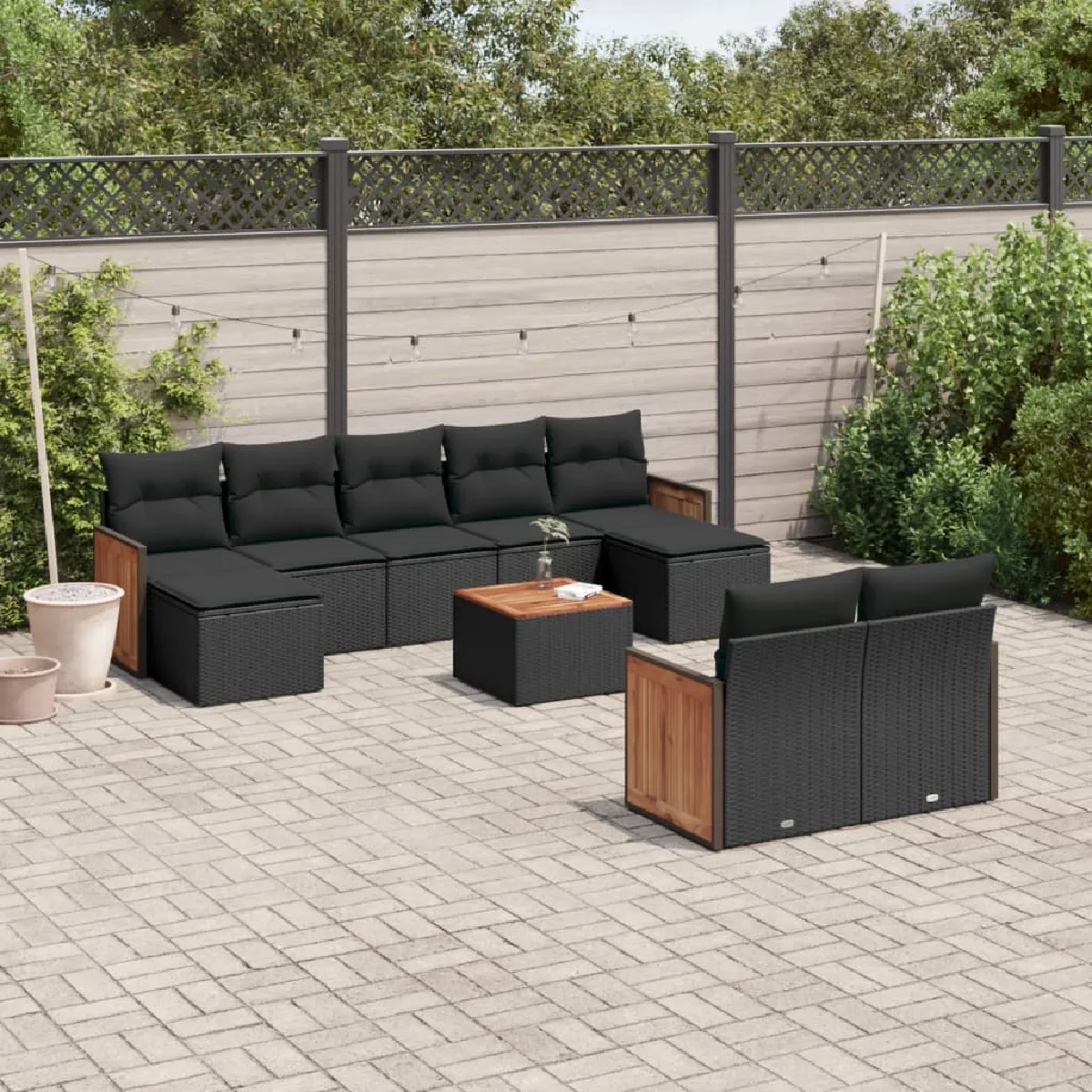 Salon de jardin vidaXL avec coussins 10 pcs Résine tressée - vue 2
