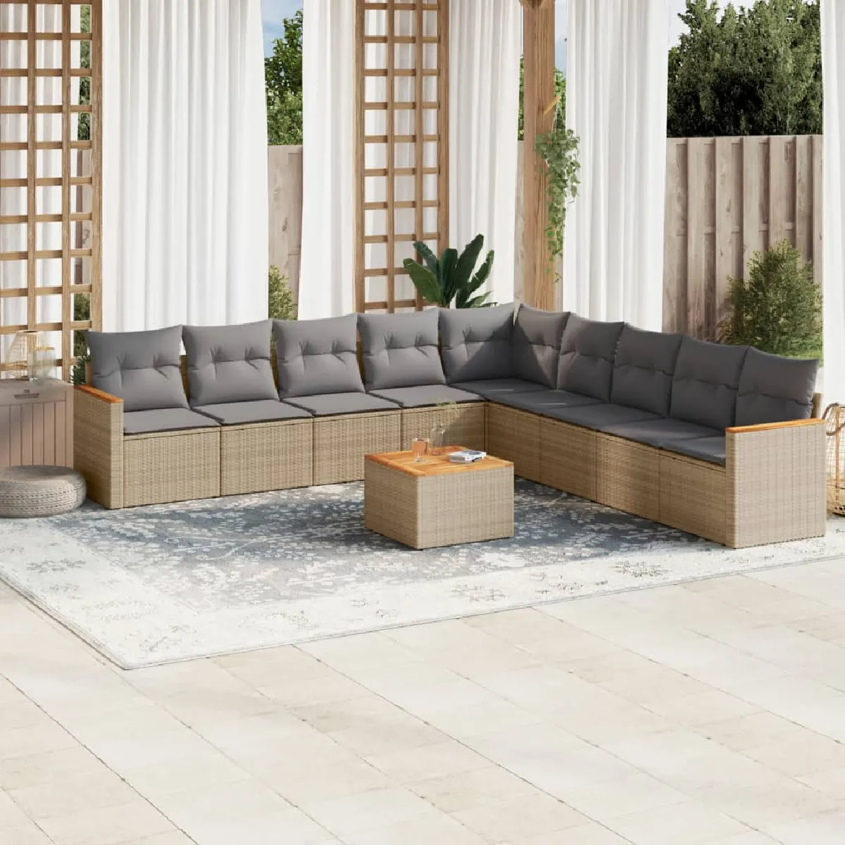 vidaXL Salon de jardin 10 pcs - Mélange Beige