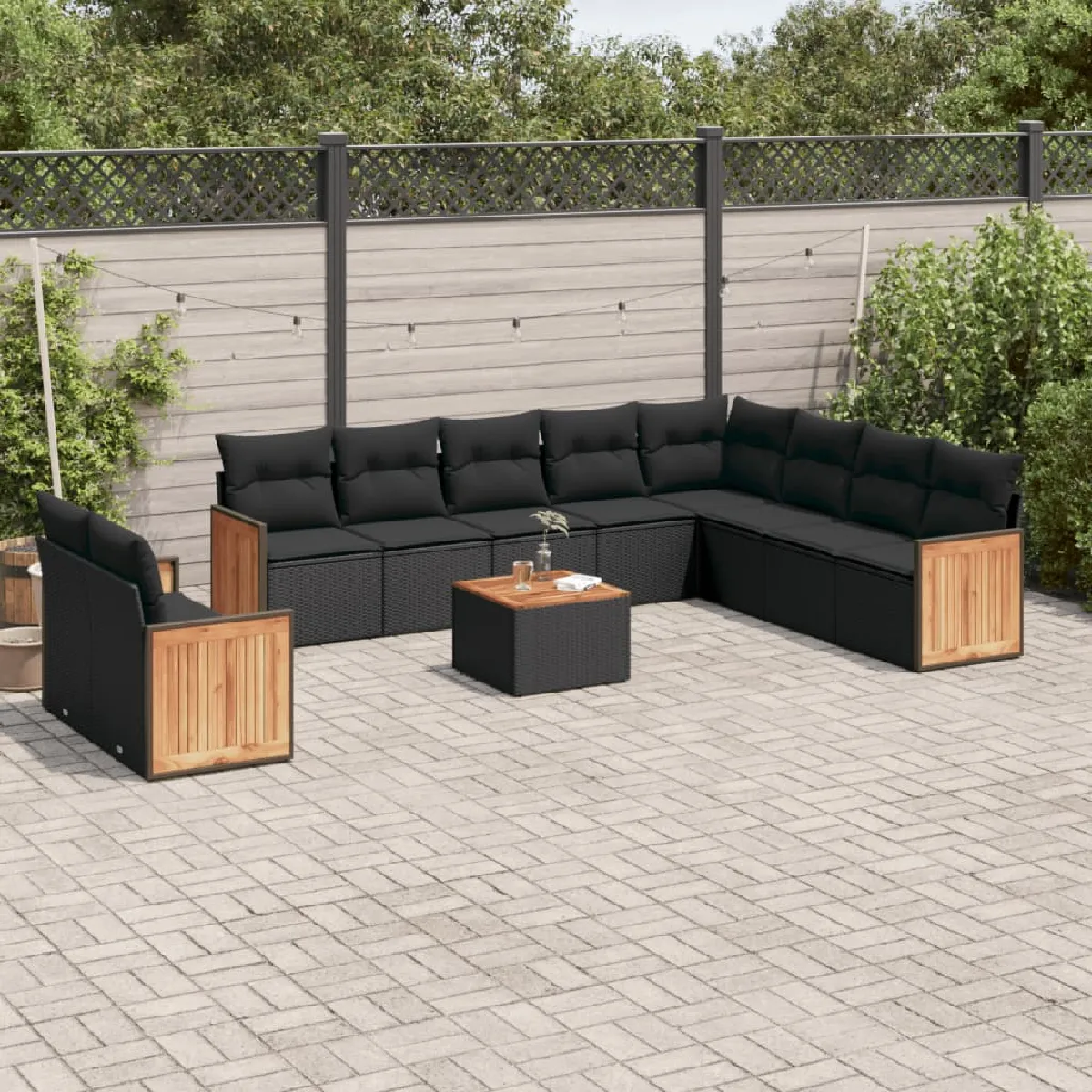 Salon de jardin vidaXL avec coussins 11 pcs Résine tressée - vue 2