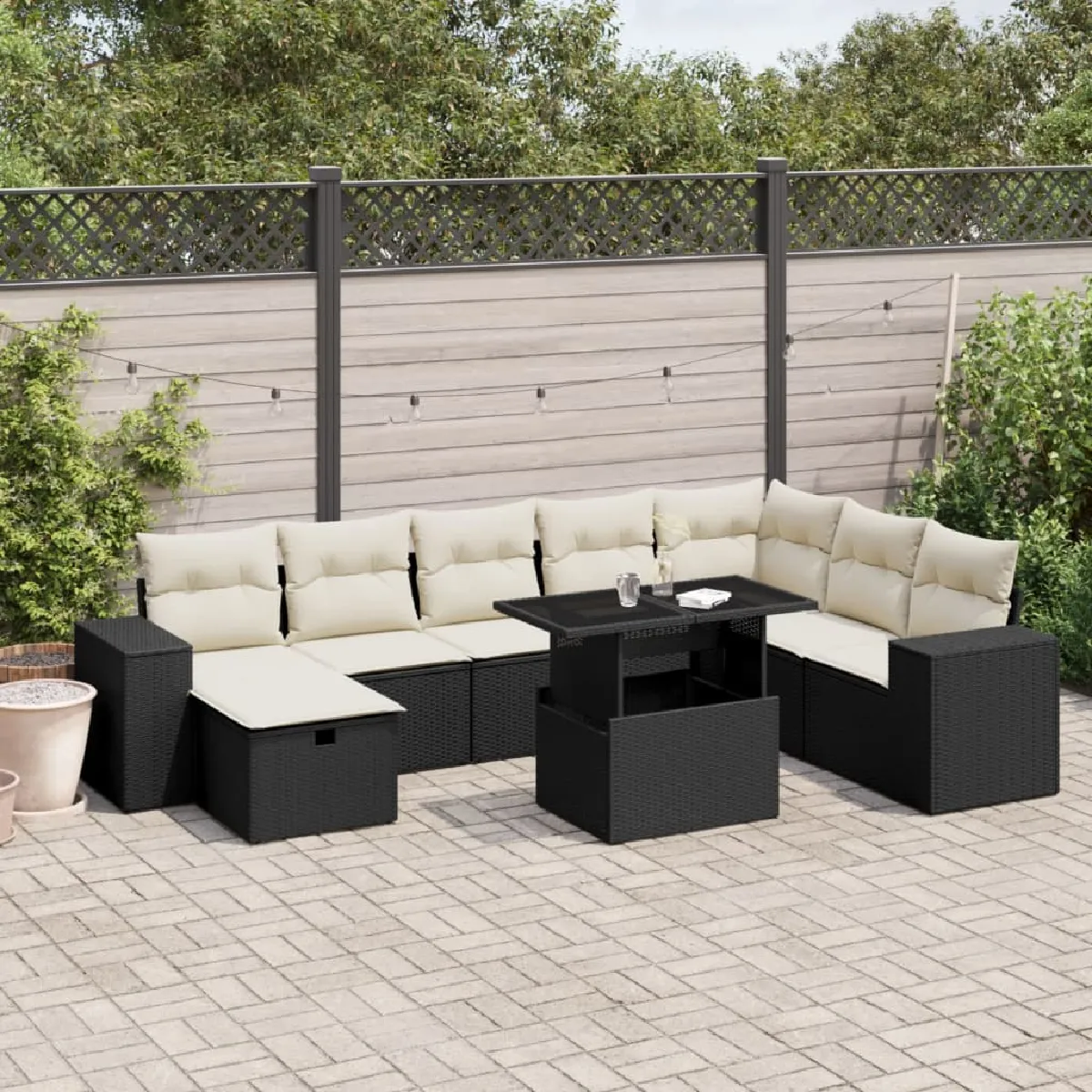 vidaXL Salon de jardin 9 pcs Coussins résine tressée - vue 4