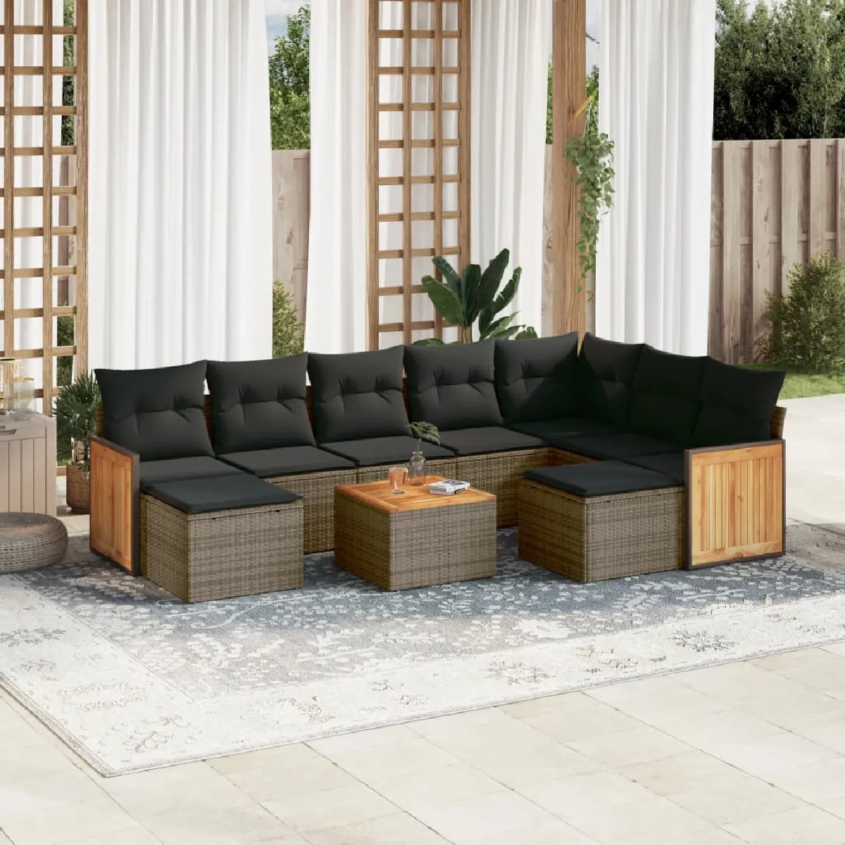 Vidaxl Gris Salon De Jardin 10 Pcs