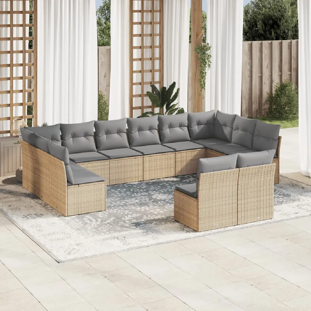 vidaXL Salon de jardin avec coussins 12 pcs - Beige