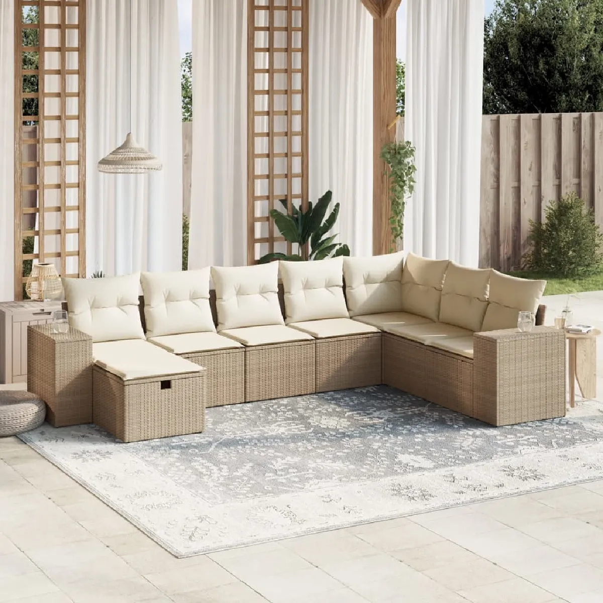VIDAXL Salon de Jardin avec Coussins - Beige Résine Tressée